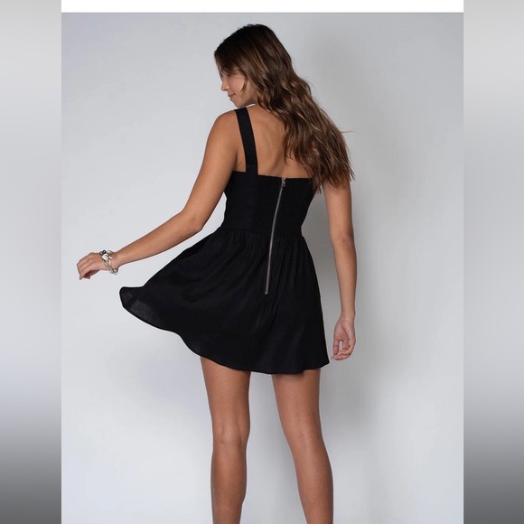 Stillwater Story Tank Mini Dress Linen Square Neck Corest Body Pockets - Picture 2 of 7